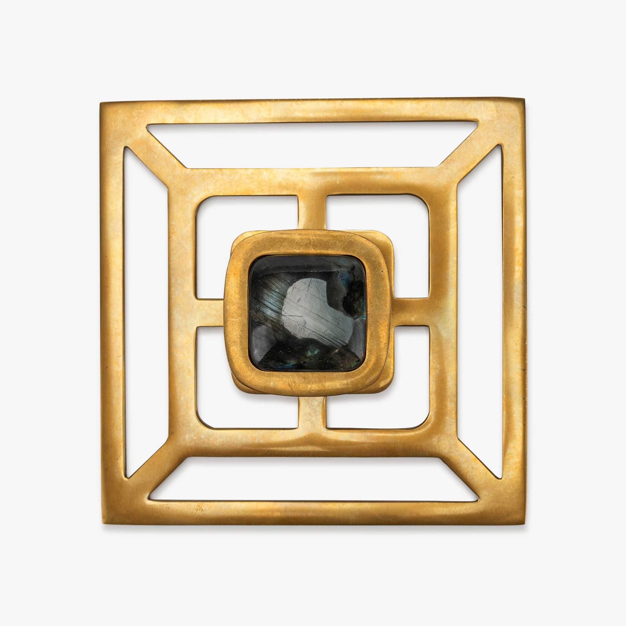 Benson 1.75" Custom Knob w/ Benson 5" Backplate - Burnished Brass#Gemstone_Labradorite