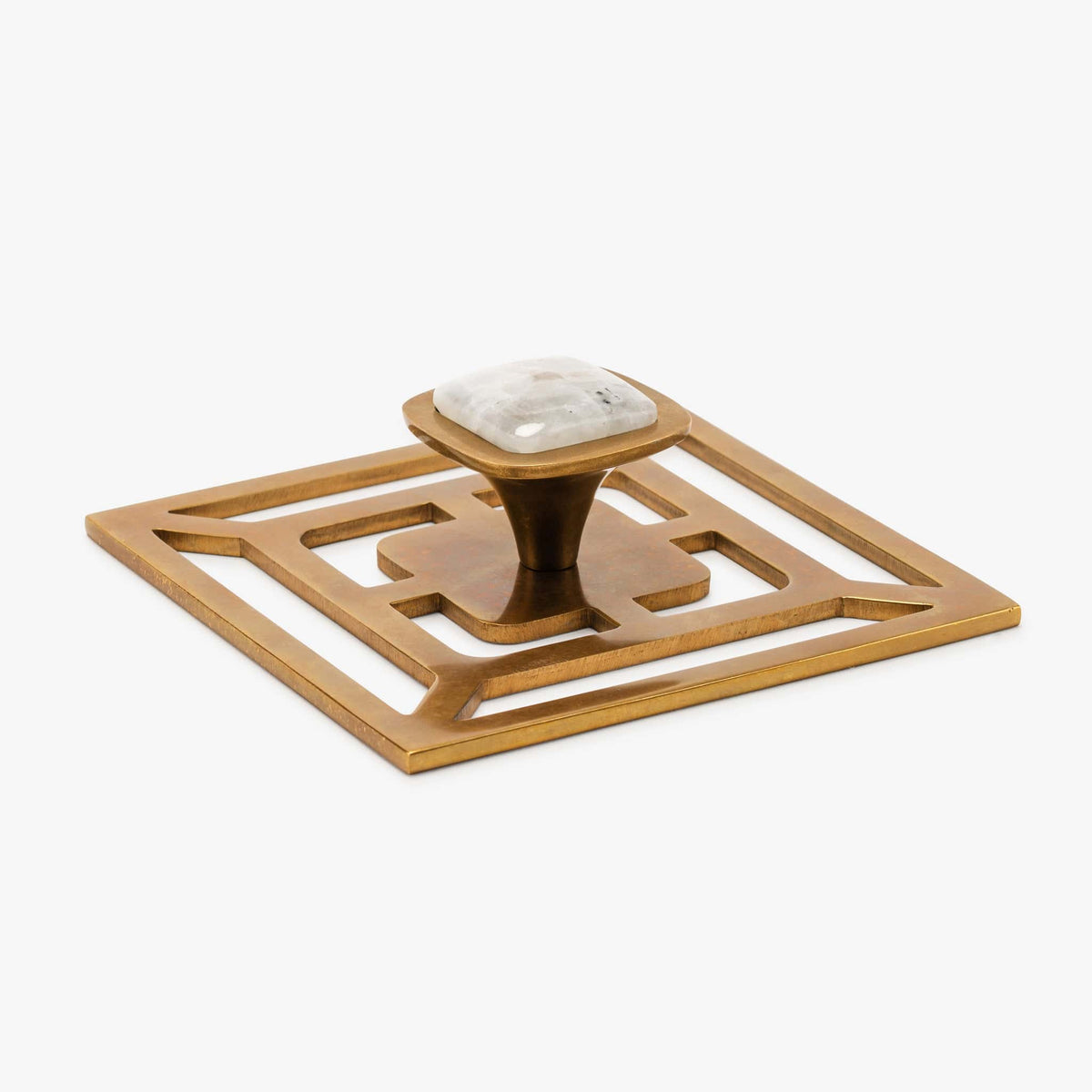 Benson 1.75" Custom Knob w/ Benson 5" Backplate - Burnished Brass#Gemstone_Moonstone