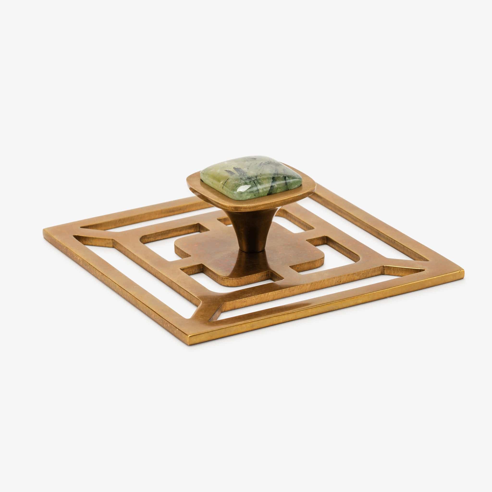 Benson 1.75" Custom Knob w/ Benson 5" Backplate - Burnished Brass#Gemstone_Prehnite