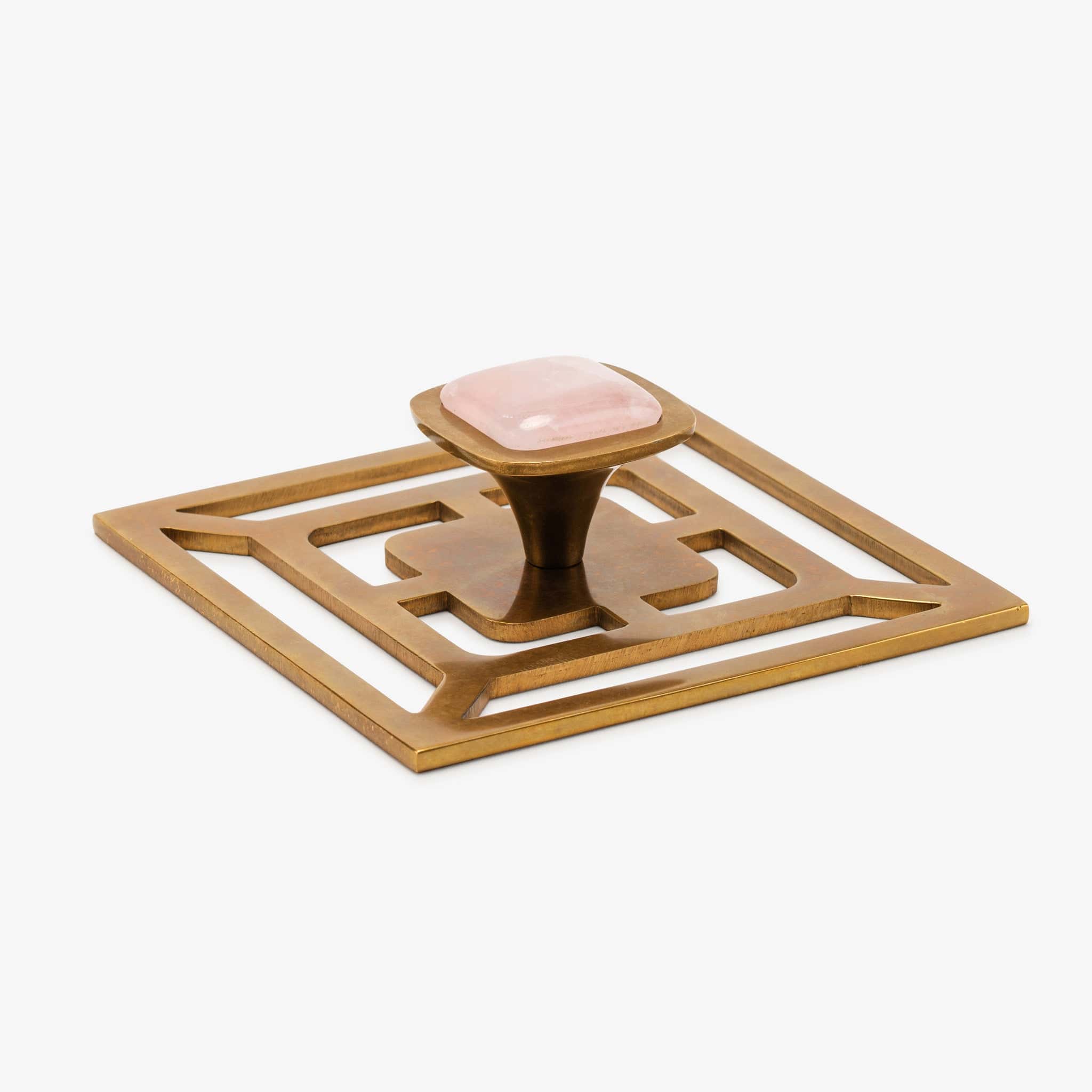 Benson 1.75" Custom Knob w/ Benson 5" Backplate - Burnished Brass#Gemstone_Rose Quartz