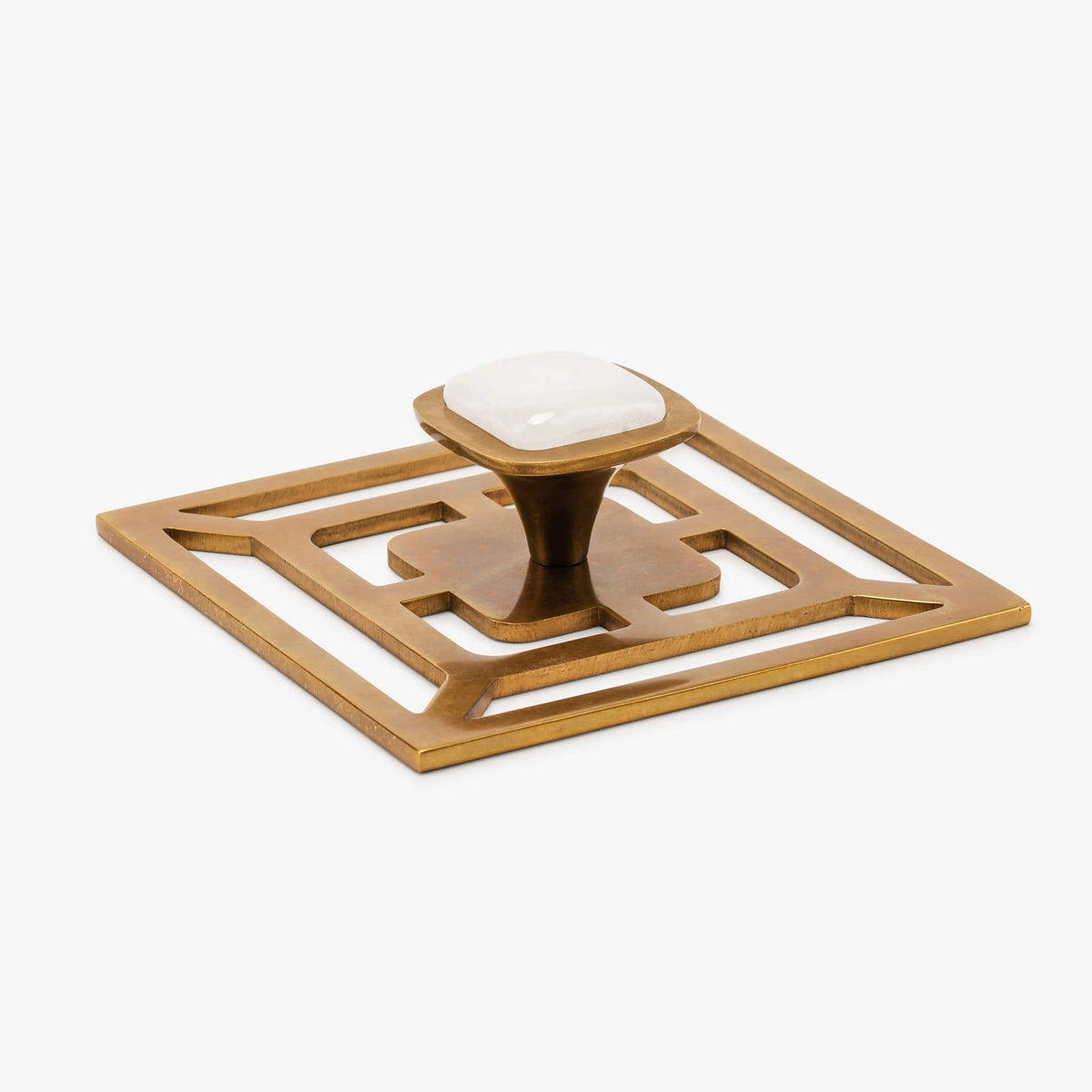 Benson 1.75" Custom Knob w/ Benson 5" Backplate - Burnished Brass#Gemstone_White Quartz