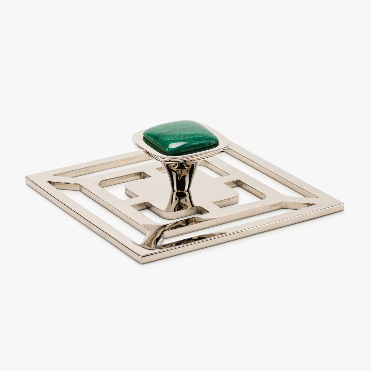 Benson 1.75" Custom Knob w/ Benson 5" Backplate - Polished Nickel#Gemstone_Malachite