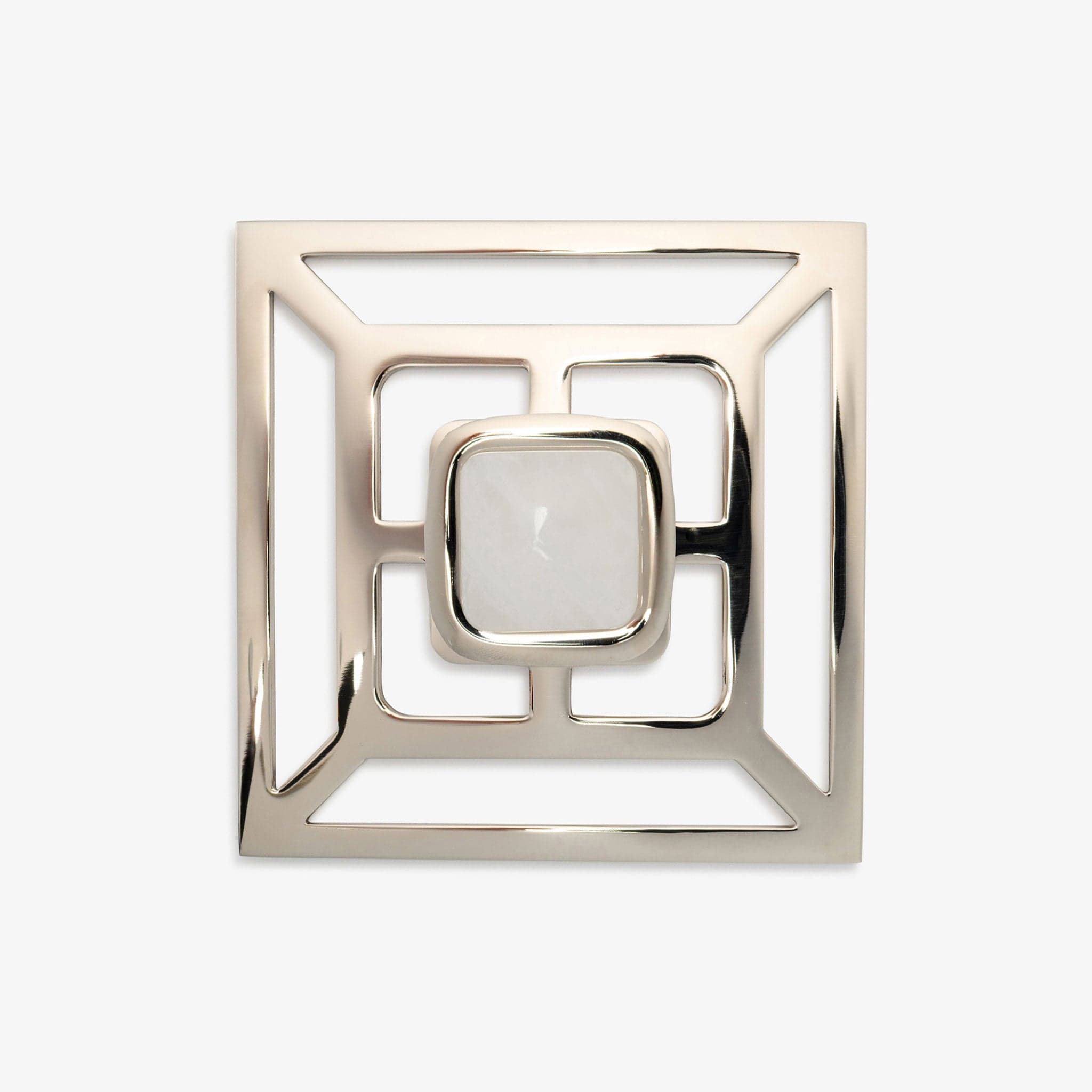 Benson 1.75" Custom Knob w/ Benson 5" Backplate - Polished Nickel#Gemstone_White Quartz