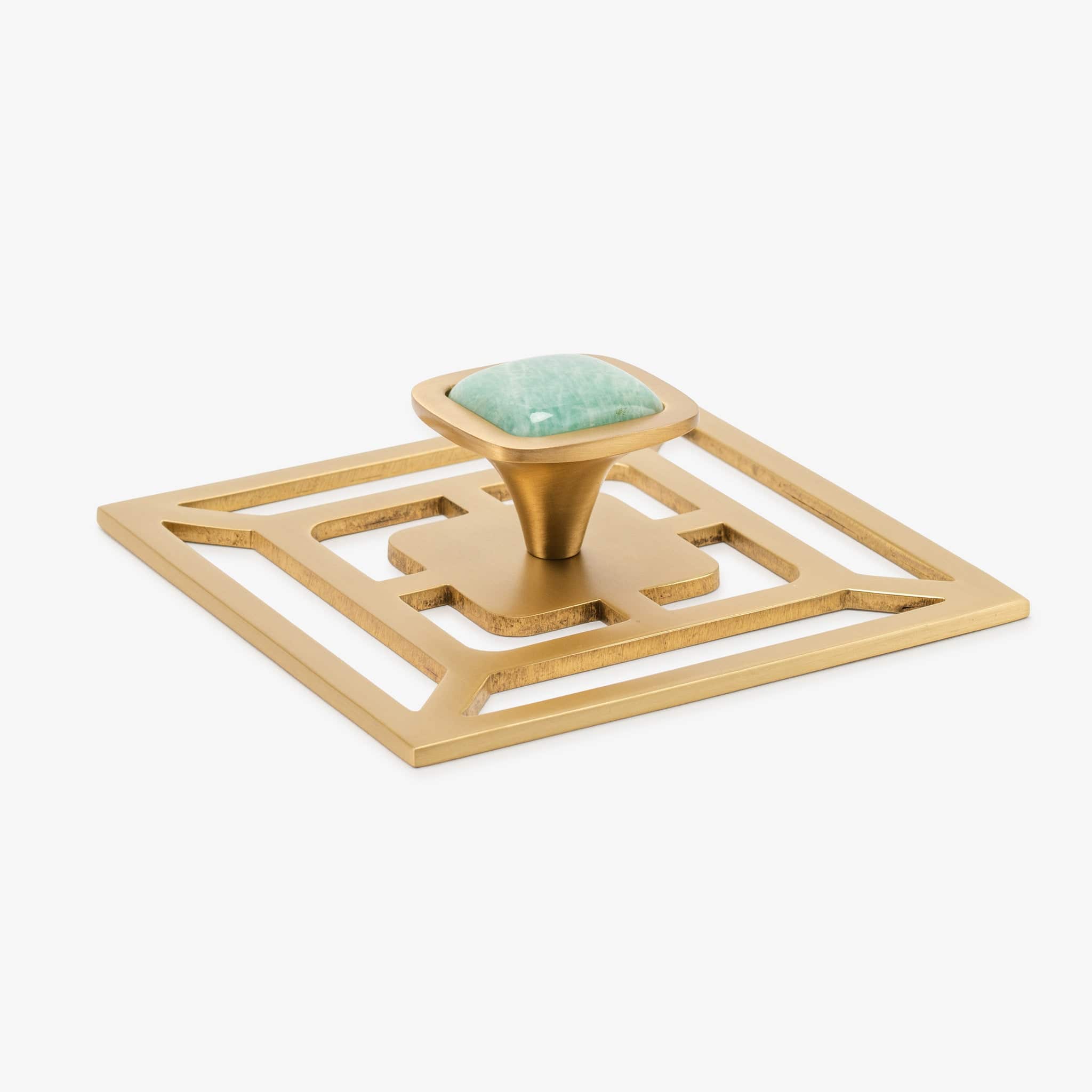 Benson 1.75" Custom Knob w/ Benson 5" Backplate - Satin Brass Matte#Gemstone_Amazonite