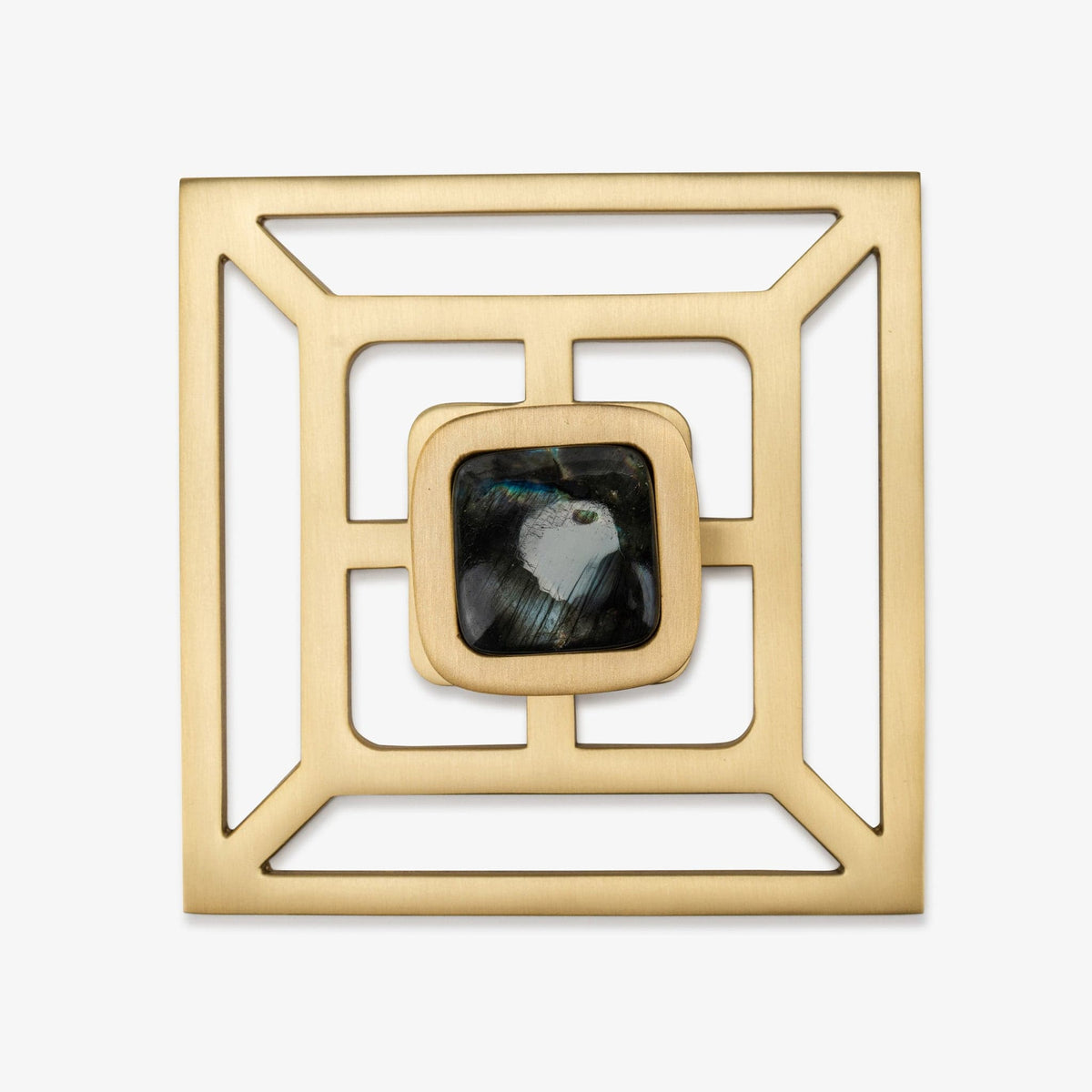 Benson 1.75" Custom Knob w/ Benson 5" Backplate - Satin Brass Matte#Gemstone_Labradorite