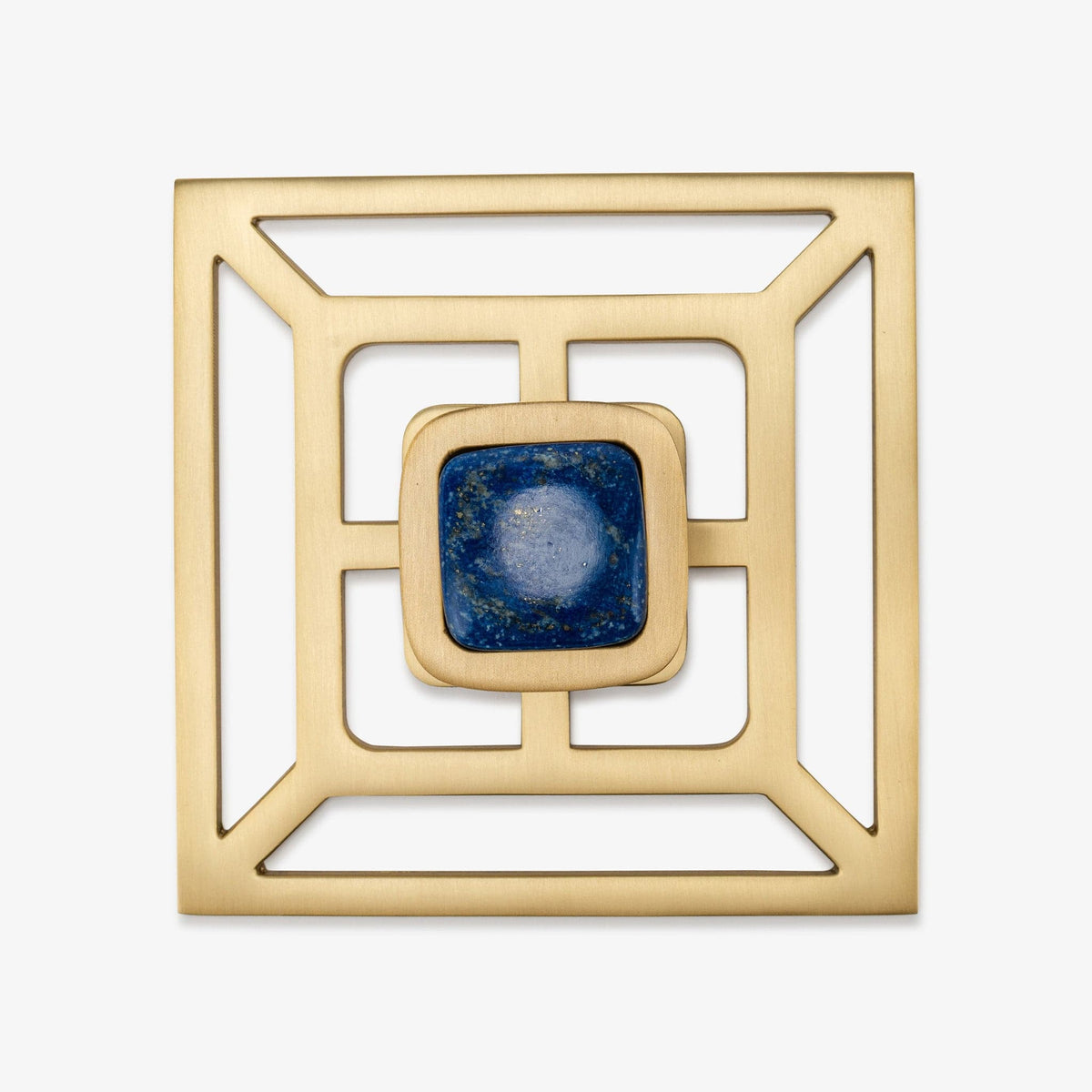 Benson 1.75" Custom Knob w/ Benson 5" Backplate - Satin Brass Matte#Gemstone_Lapis