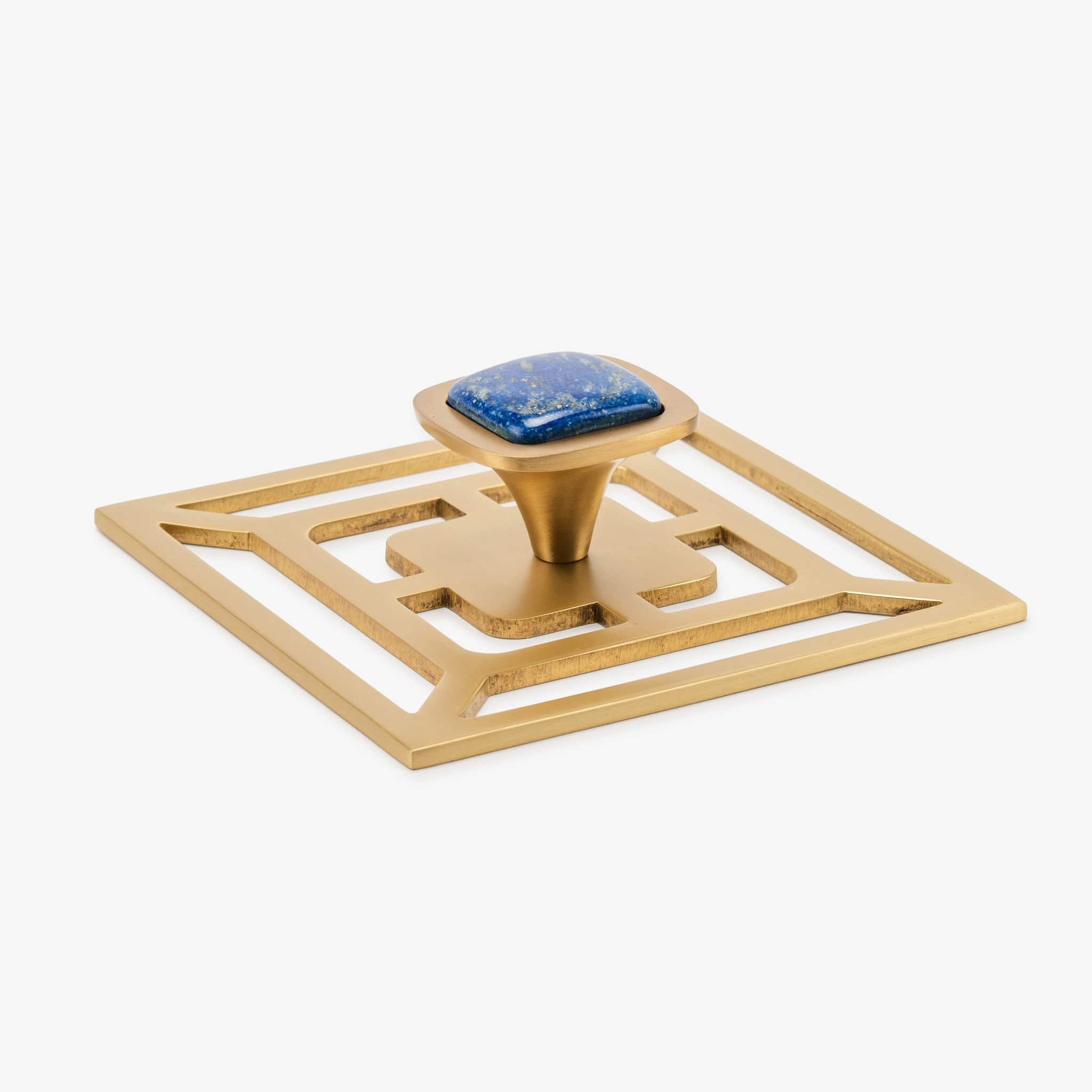 Benson 1.75" Custom Knob w/ Benson 5" Backplate - Satin Brass Matte#Gemstone_Lapis