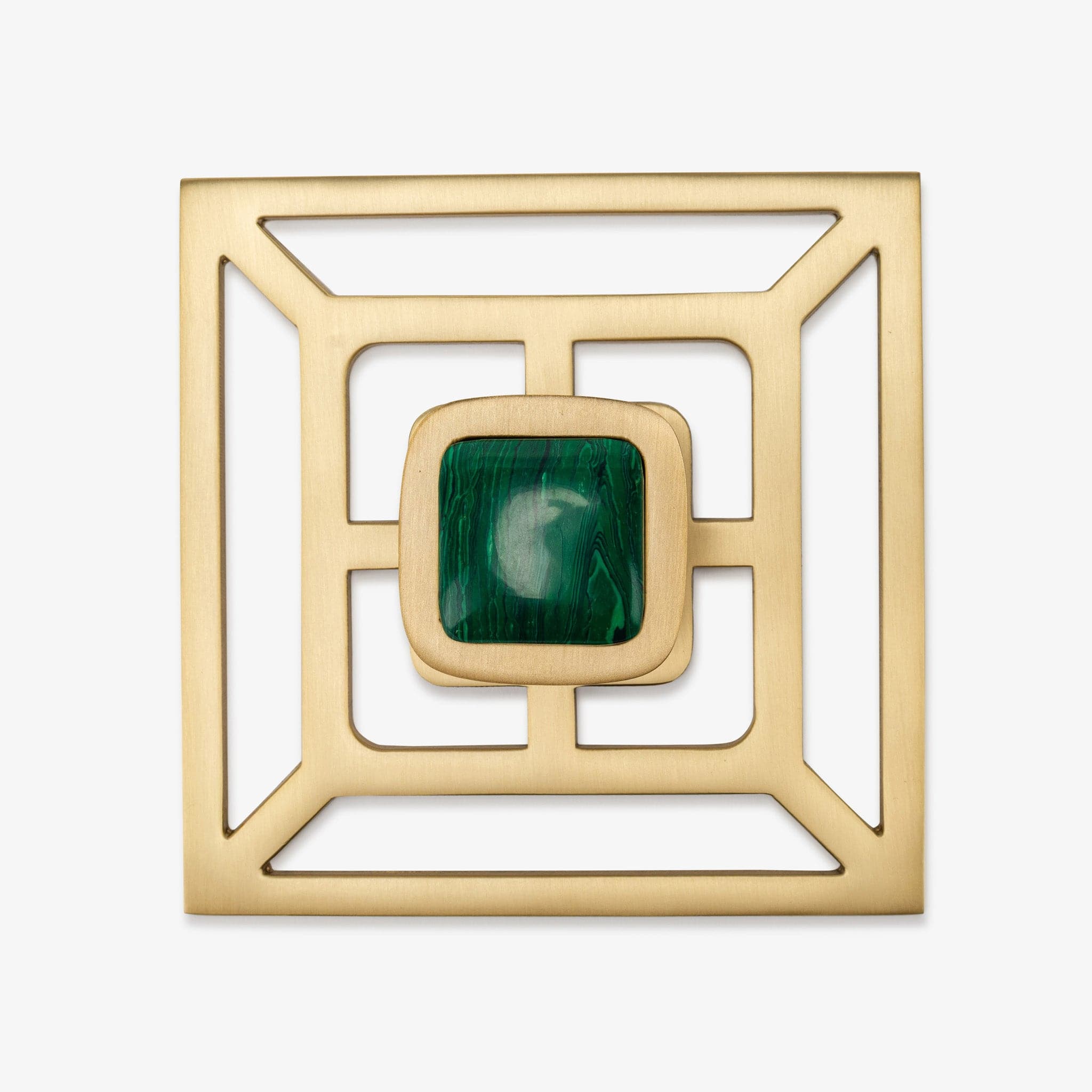 Benson 1.75" Custom Knob w/ Benson 5" Backplate - Satin Brass Matte#Gemstone_Malachite