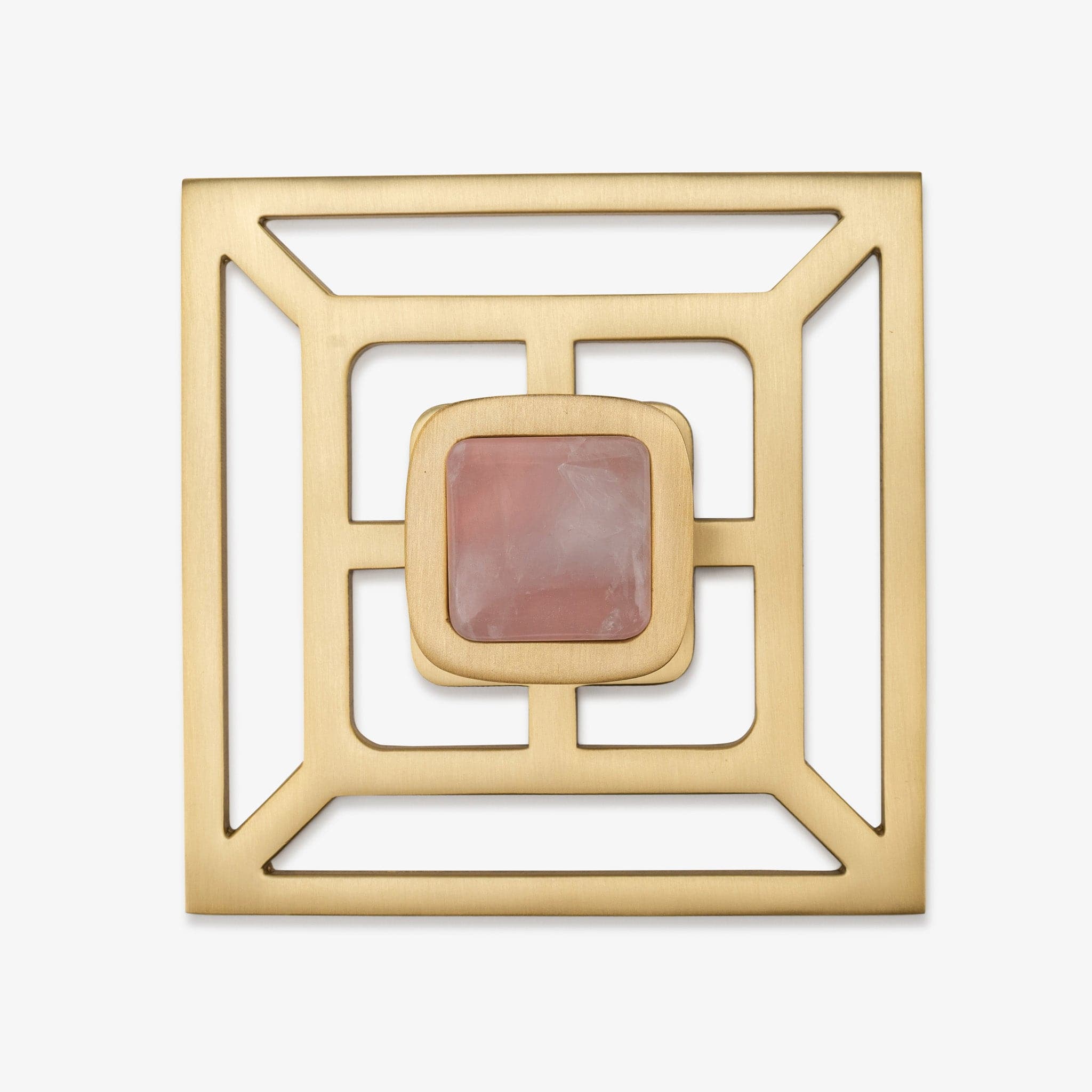 Benson 1.75" Custom Knob w/ Benson 5" Backplate - Satin Brass Matte#Gemstone_Rose Quartz