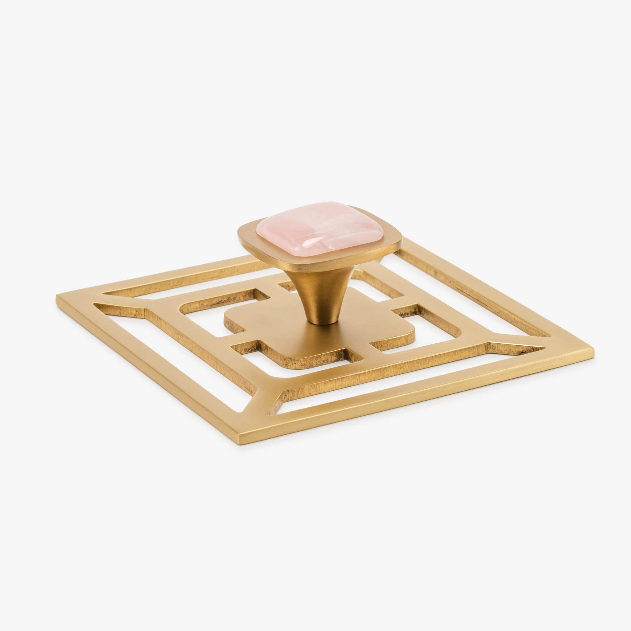 Benson 1.75" Custom Knob w/ Benson 5" Backplate - Satin Brass Matte#Gemstone_Rose Quartz