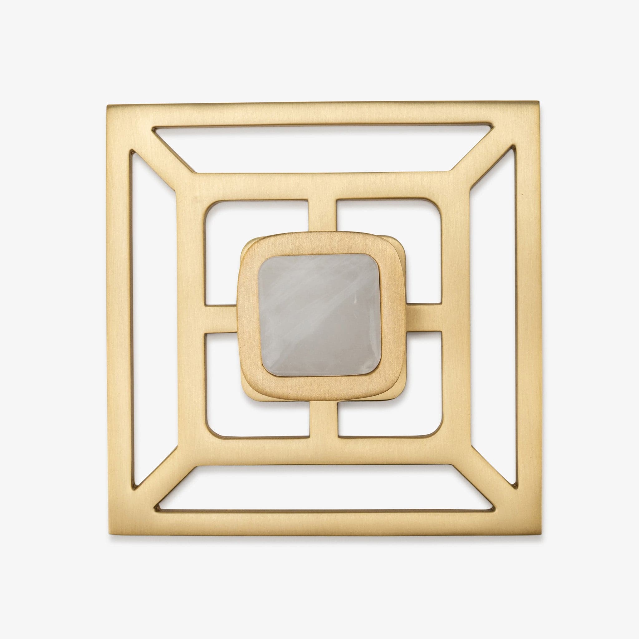 Benson 1.75" Custom Knob w/ Benson 5" Backplate - Satin Brass Matte#Gemstone_White Quartz