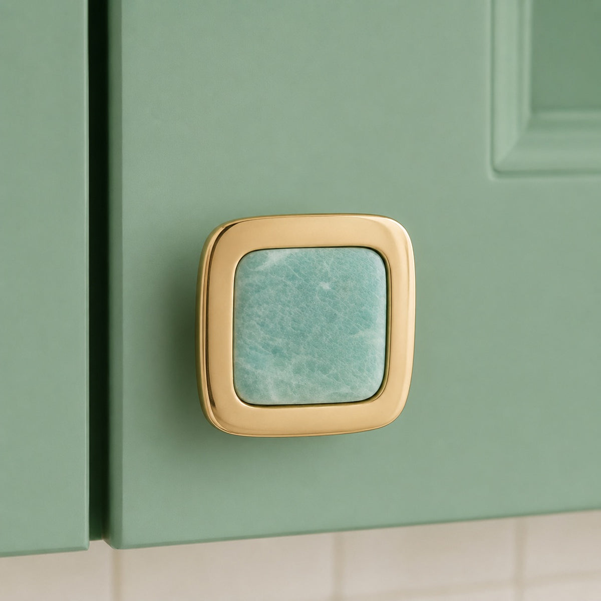 Benson Custom Knob - Polished Brass#Size_1.75"#Gemstone_Amazonite