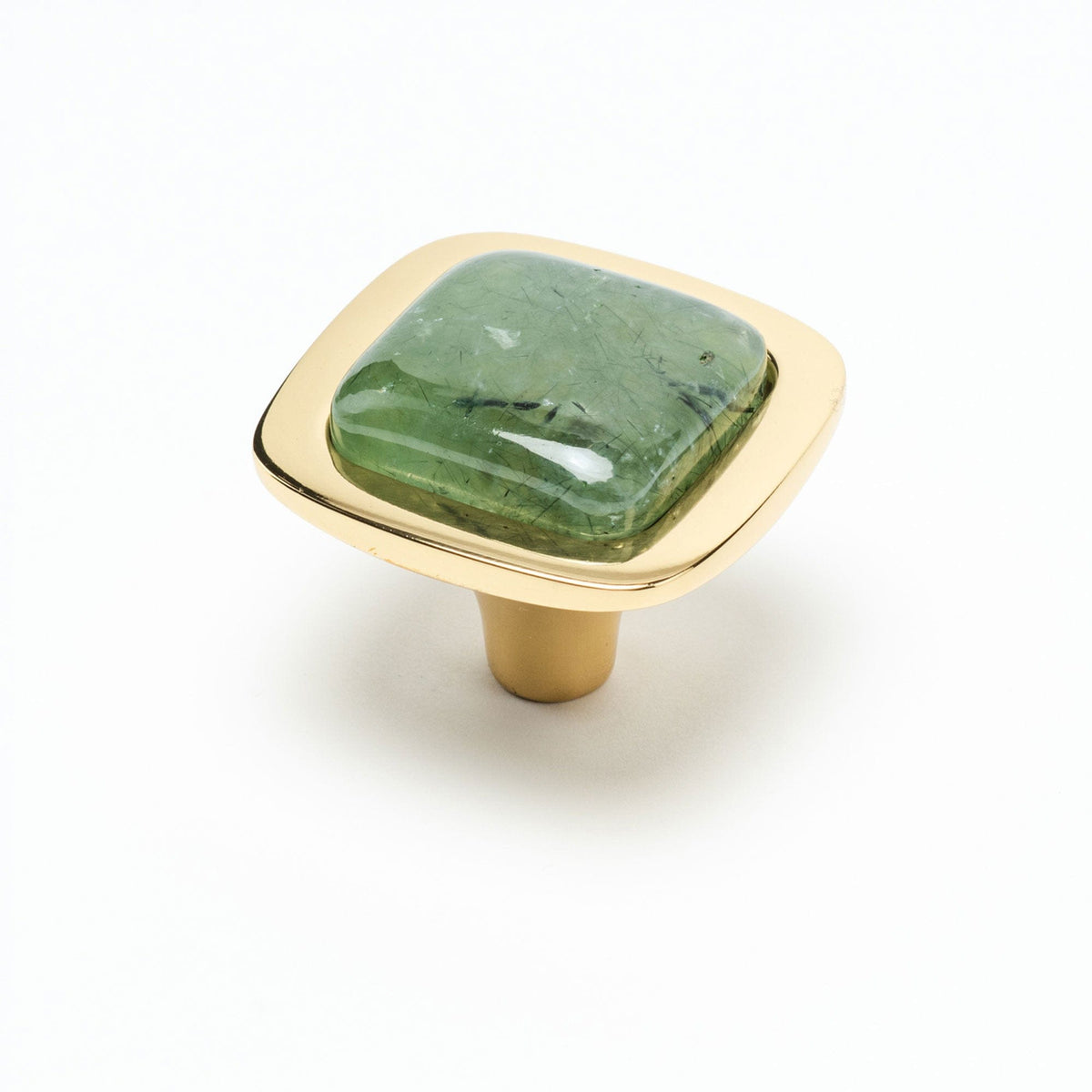 Benson Custom Knob - Polished Brass#Size_1.75"#Gemstone_Prehnite