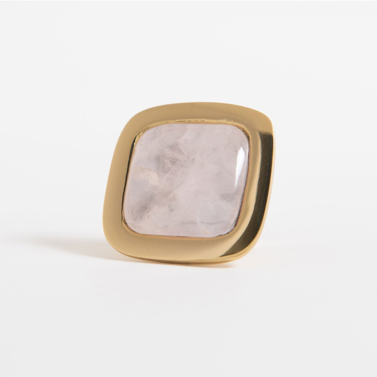 Benson Custom Knob - Polished Brass#Size_1.75"#Gemstone_Rose Quartz