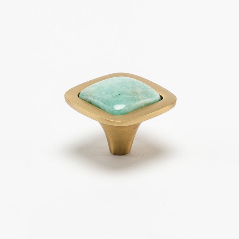 Benson Custom Knob - Satin Brass Matte#Size_1.75"#Gemstone_Amazonite