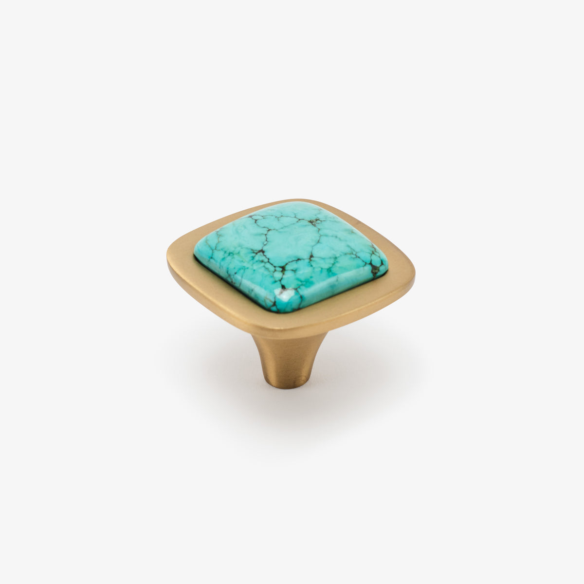 Benson 1.75" Turquoise Knob - Satin Brass Matte#Gemstone_Green Turquoise