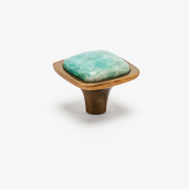 Benson Custom Knob - Burnished Brass#Size_1.25"#Gemstone_Amazonite