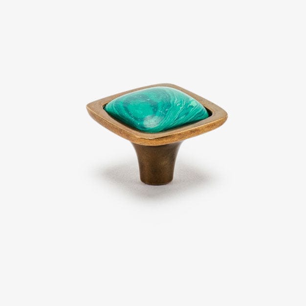 Benson Custom Knob - Burnished Brass#Size_1.25"#Gemstone_Malachite