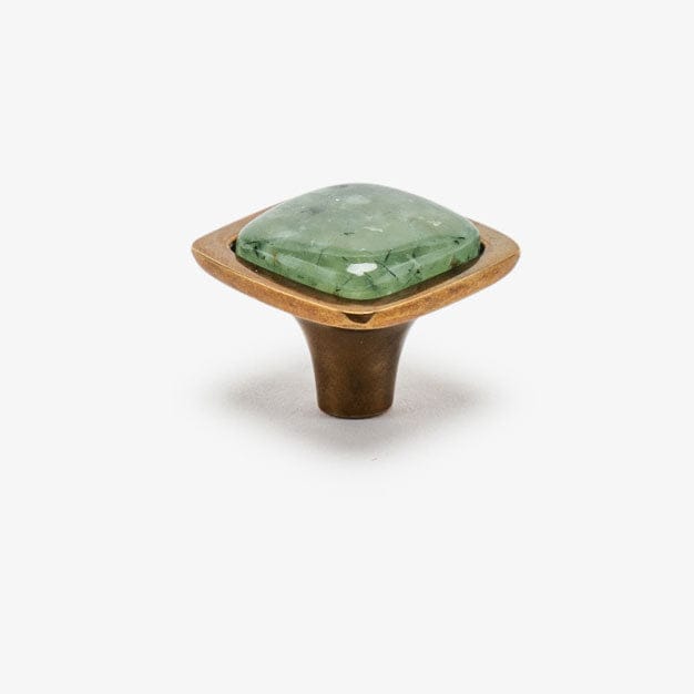 Benson Custom Knob - Burnished Brass#Size_1.25"#Gemstone_Prehnite