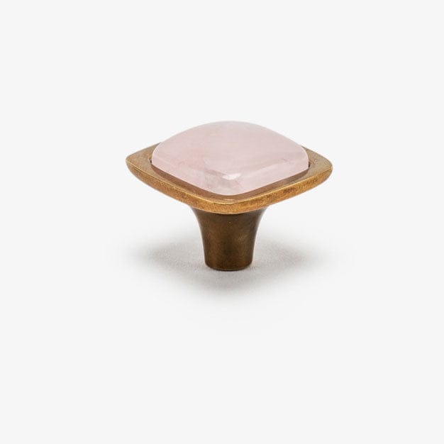 Benson Custom Knob - Burnished Brass#Size_1.25"#Gemstone_Rose Quartz