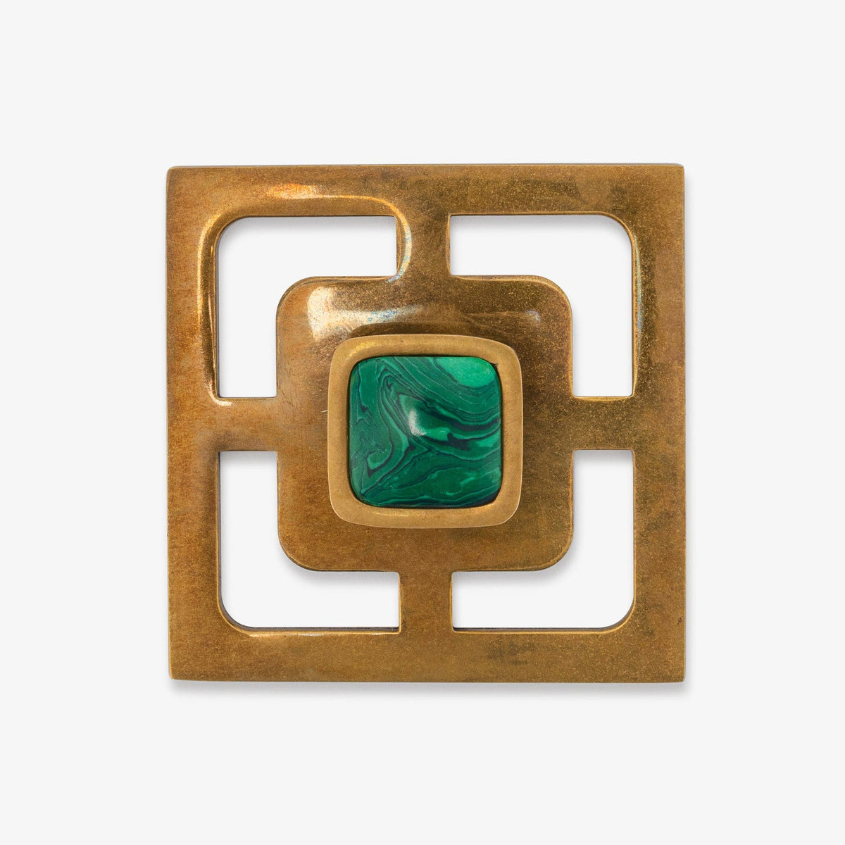 Benson 1.25" Custom Knob w/ Benson 3.40" Backplate - Burnished Brass#Gemstone_Malachite