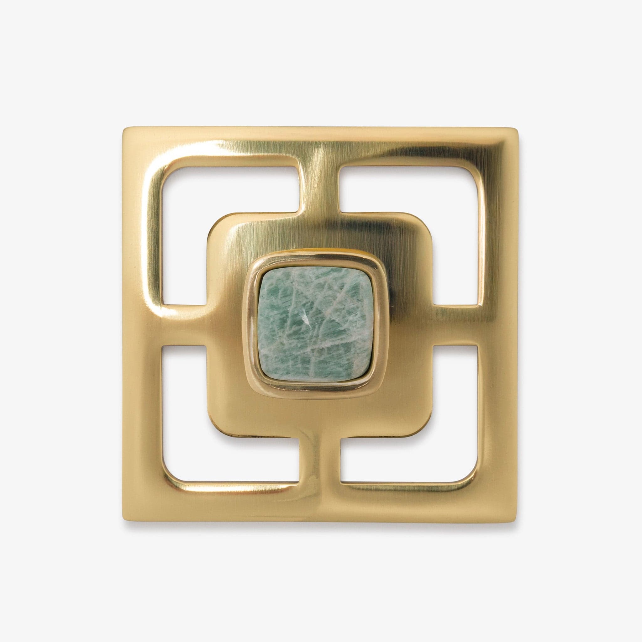 Benson 1.25" Custom Knob w/ Benson 3.40" Backplate - Polished Brass#Gemstone_Amazonite