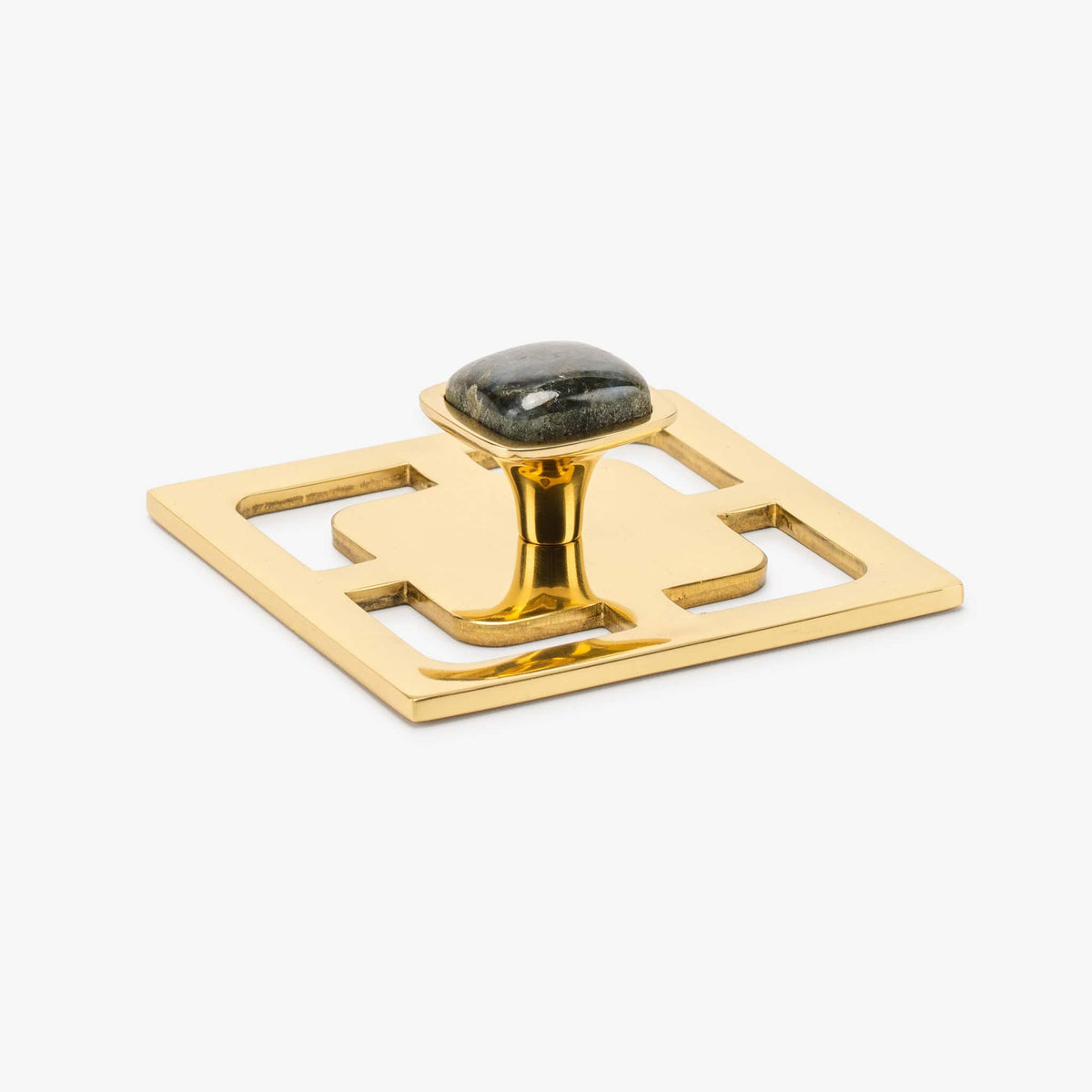 Benson 1.25" Custom Knob w/ Benson 3.40" Backplate - Polished Brass#Gemstone_Labradorite