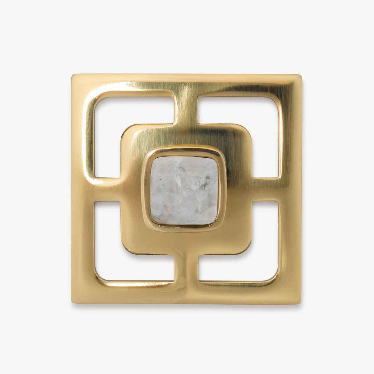 Benson 1.25" Custom Knob w/ Benson 3.40" Backplate - Polished Brass#Gemstone_Moonstone