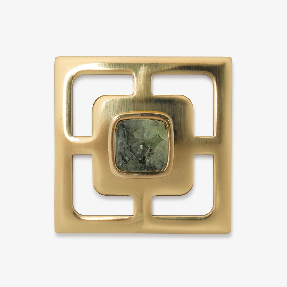 Benson 1.25" Custom Knob w/ Benson 3.40" Backplate - Polished Brass#Gemstone_Prehnite