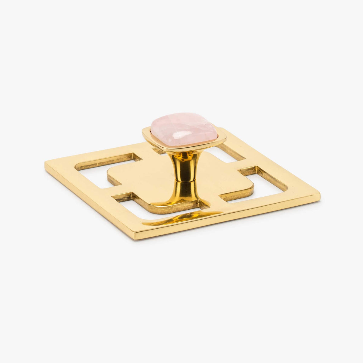 Benson 1.25" Custom Knob w/ Benson 3.40" Backplate - Polished Brass#Gemstone_Rose Quartz