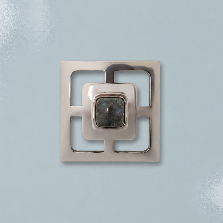 Benson 1.25" Custom Knob w/ Benson 3.40" Backplate - Polished Nickel#Gemstone_Labradorite
