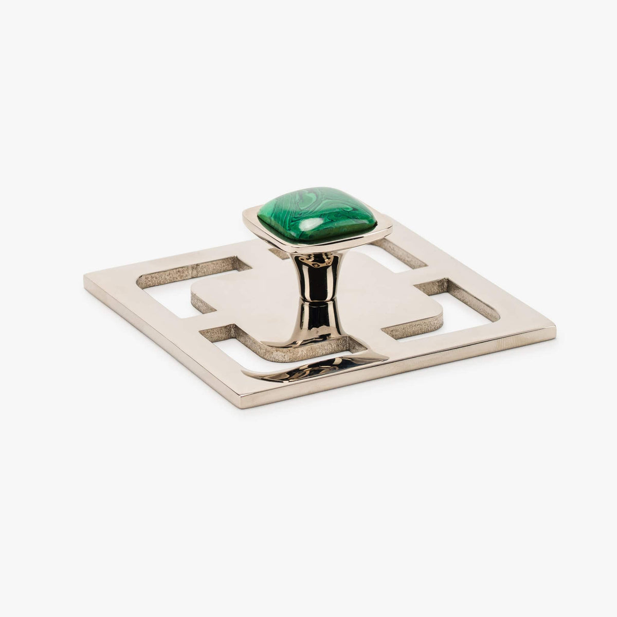 Benson 1.25" Custom Knob w/ Benson 3.40" Backplate - Polished Nickel#Gemstone_Malachite