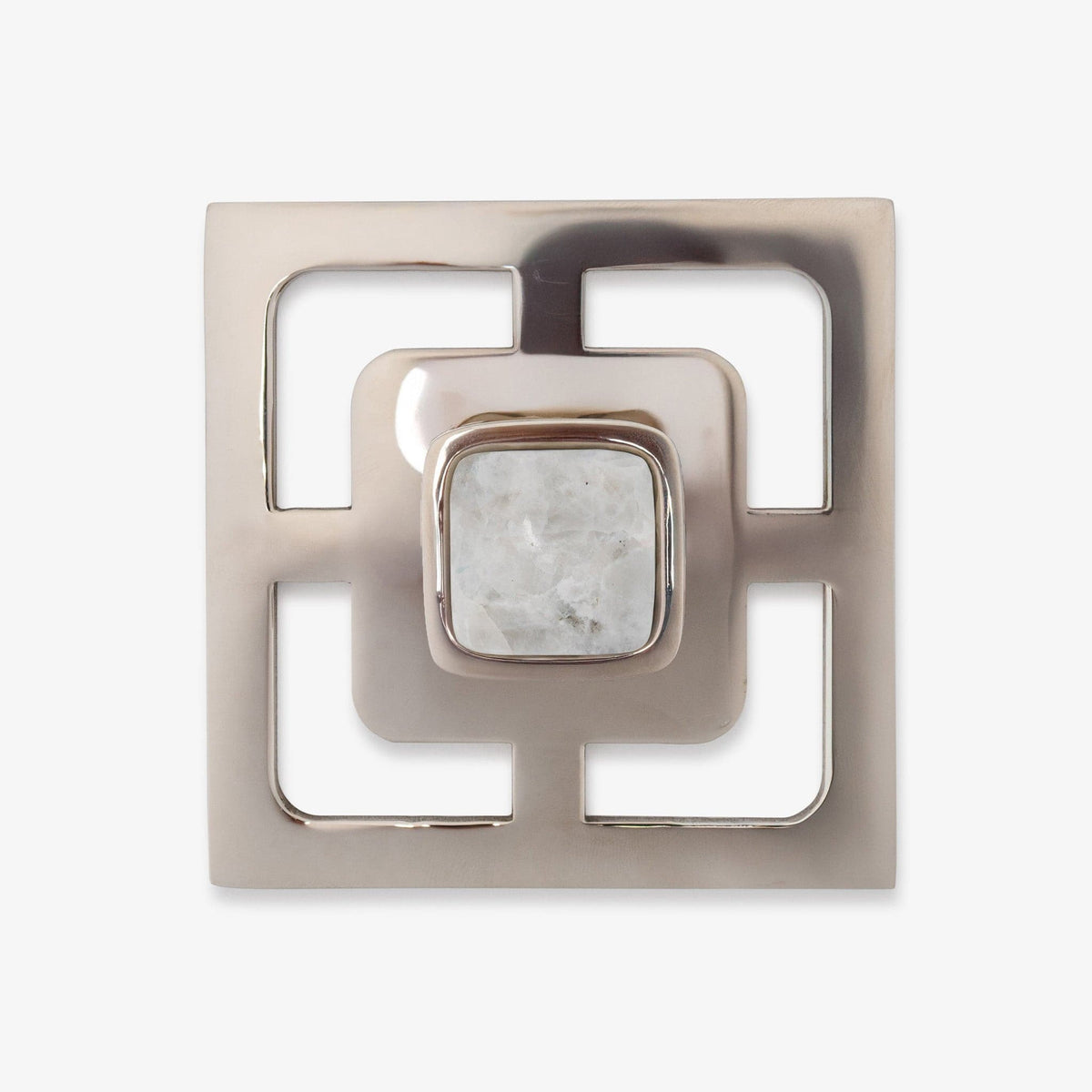 Benson 1.25" Custom Knob w/ Benson 3.40" Backplate - Polished Nickel#Gemstone_Moonstone