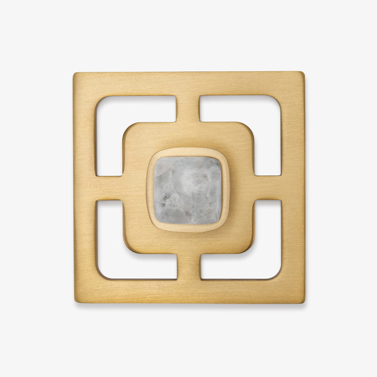 Benson 1.25" Custom Knob w/ Benson 3.40" Backplate - Satin Brass Matte#Gemstone_Moonstone
