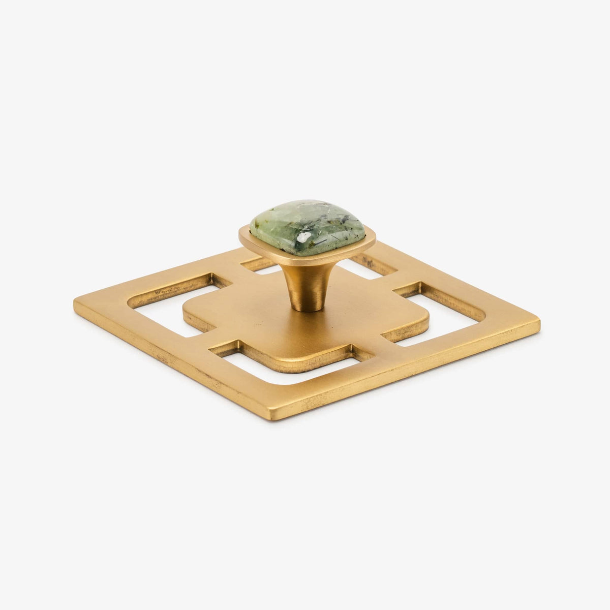 Benson 1.25" Custom Knob w/ Benson 3.40" Backplate - Satin Brass Matte#Gemstone_Prehnite