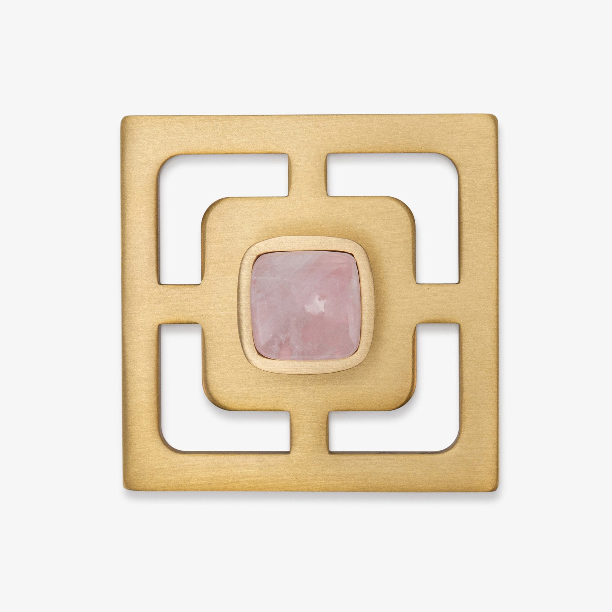 Benson 1.25" Custom Knob w/ Benson 3.40" Backplate - Satin Brass Matte#Gemstone_Rose Quartz