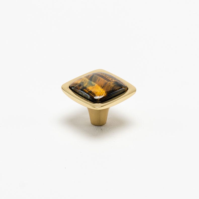 Benson Custom Knob - Polished Brass#Size_1.25"#Gemstone_Tiger's Eye