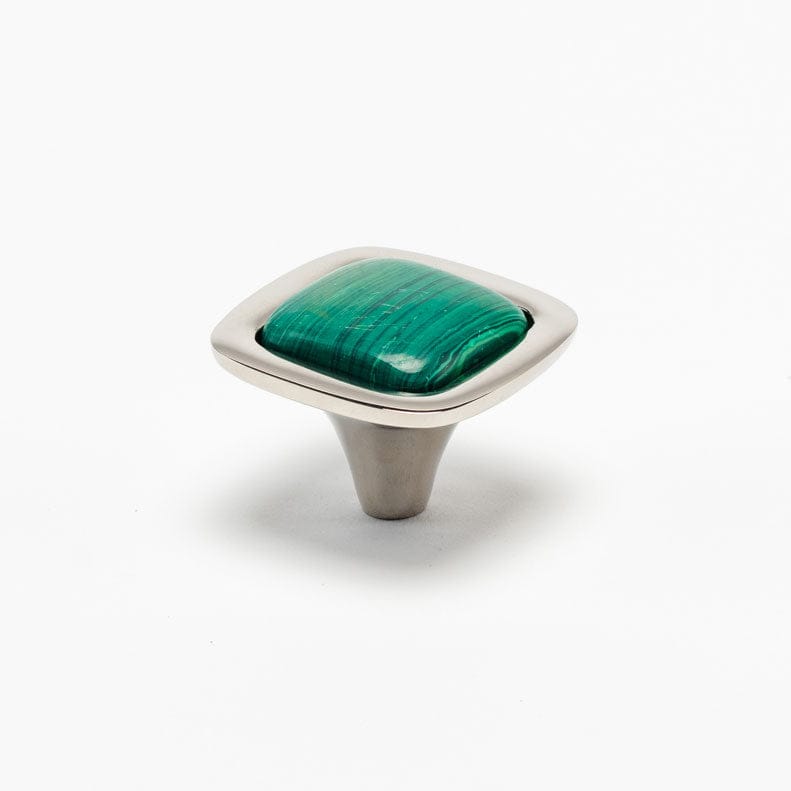 Benson Custom Knob - Polished Nickel#Gemstone_Malachite#Size_1.25"
