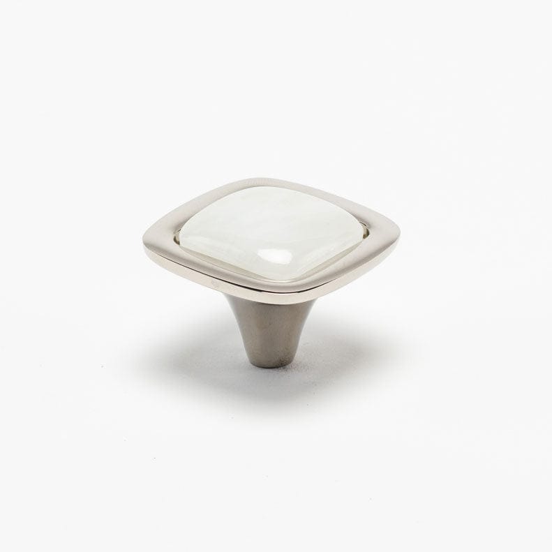 Benson Custom Knob - Polished Nickel#Gemstone_White Quartz#Size_1.25"