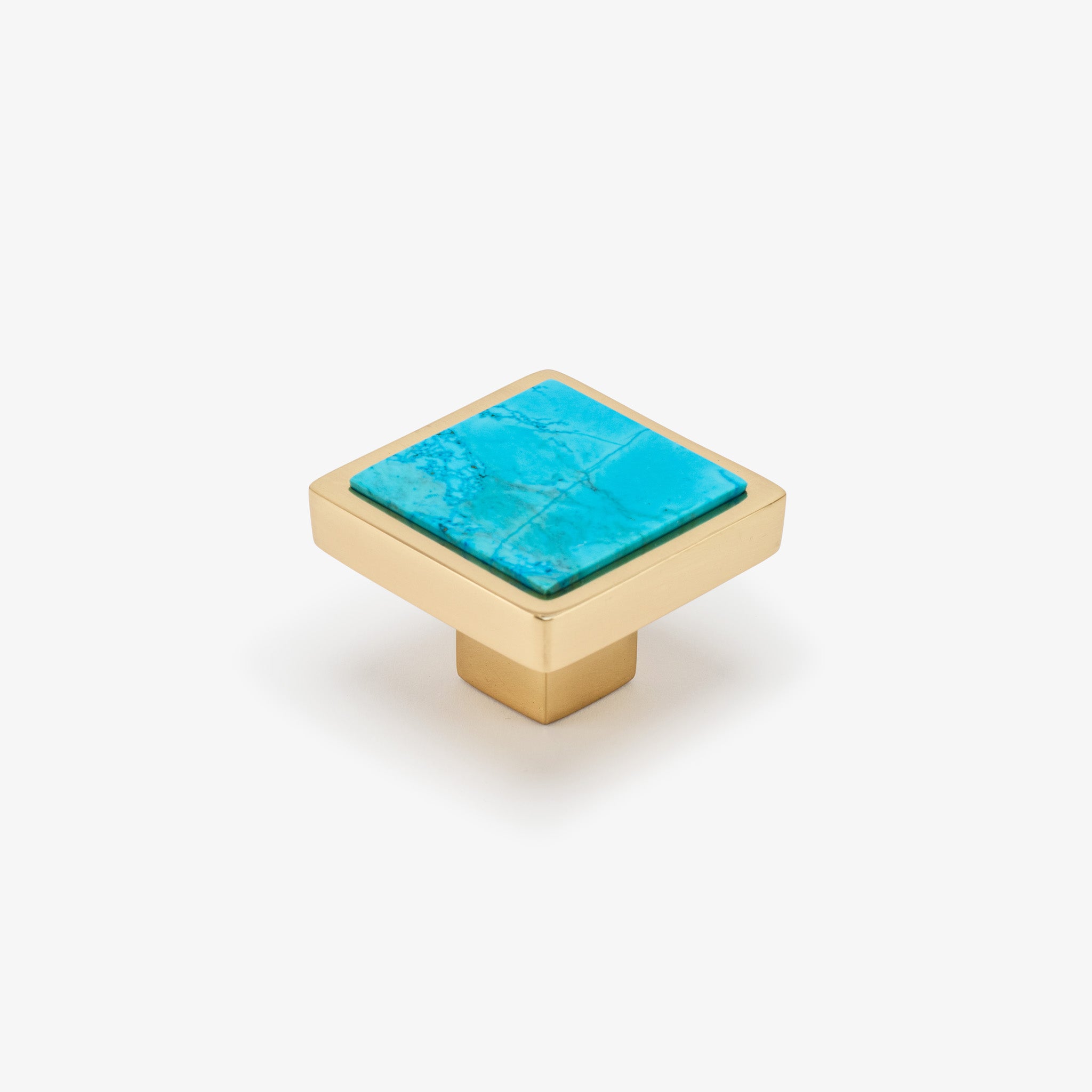 Horne Turquoise Knob  - Polished Brass#Gemstone_Blue Turquoise#Size_1.89"
