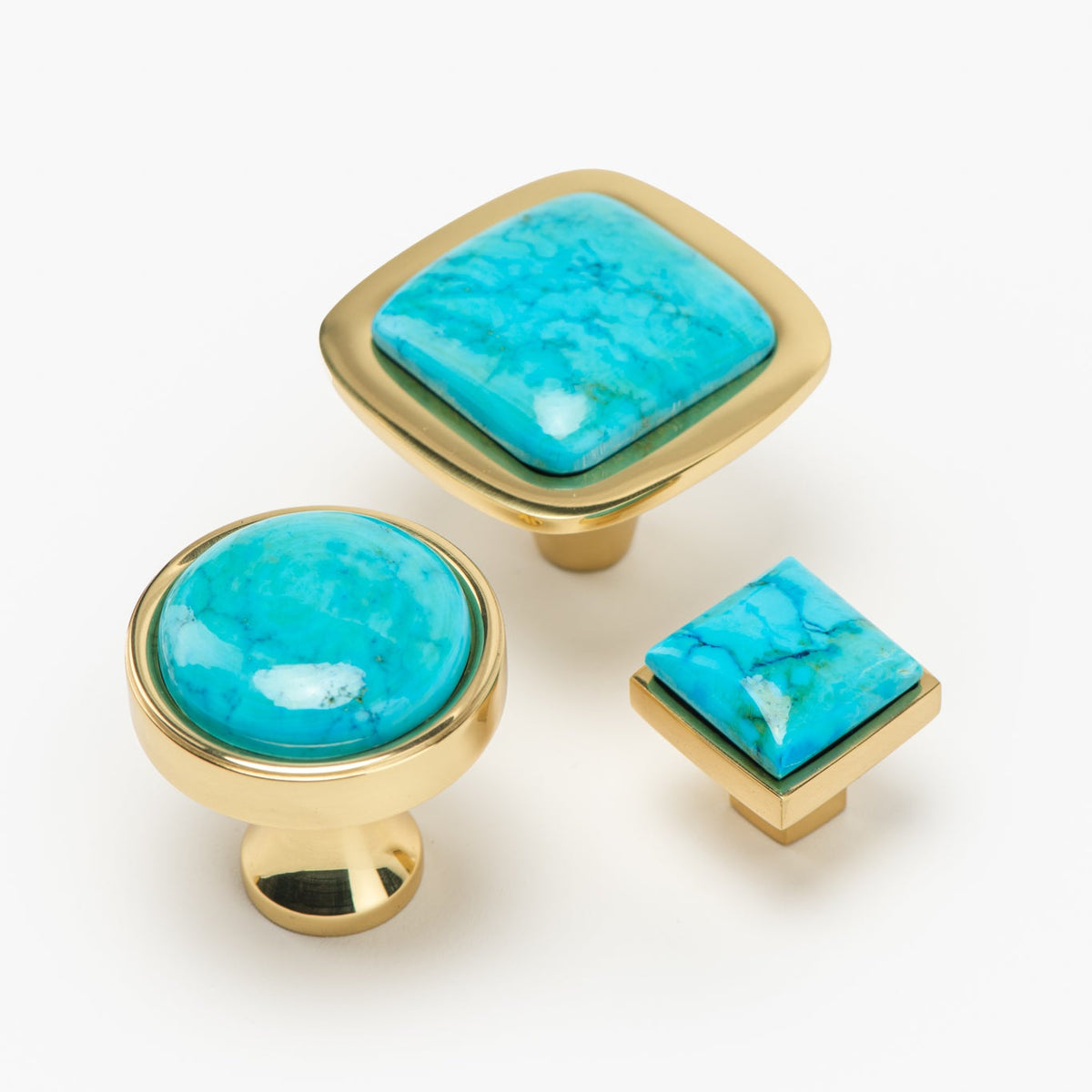 Horne Turquoise Knob  - Polished Brass