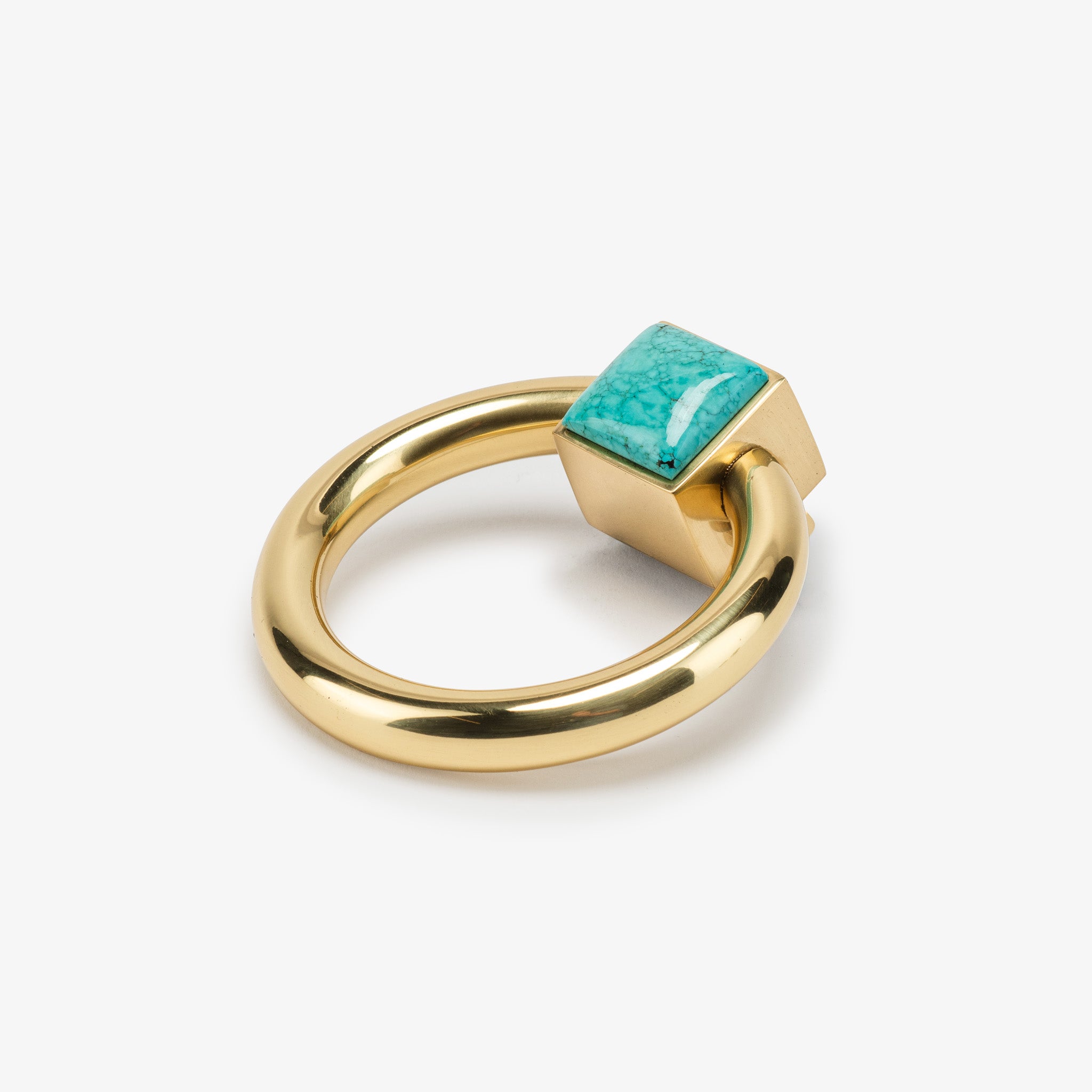 Porter Ring Turquoise Pull - Polished Brass#Gemstone_Green Turquoise