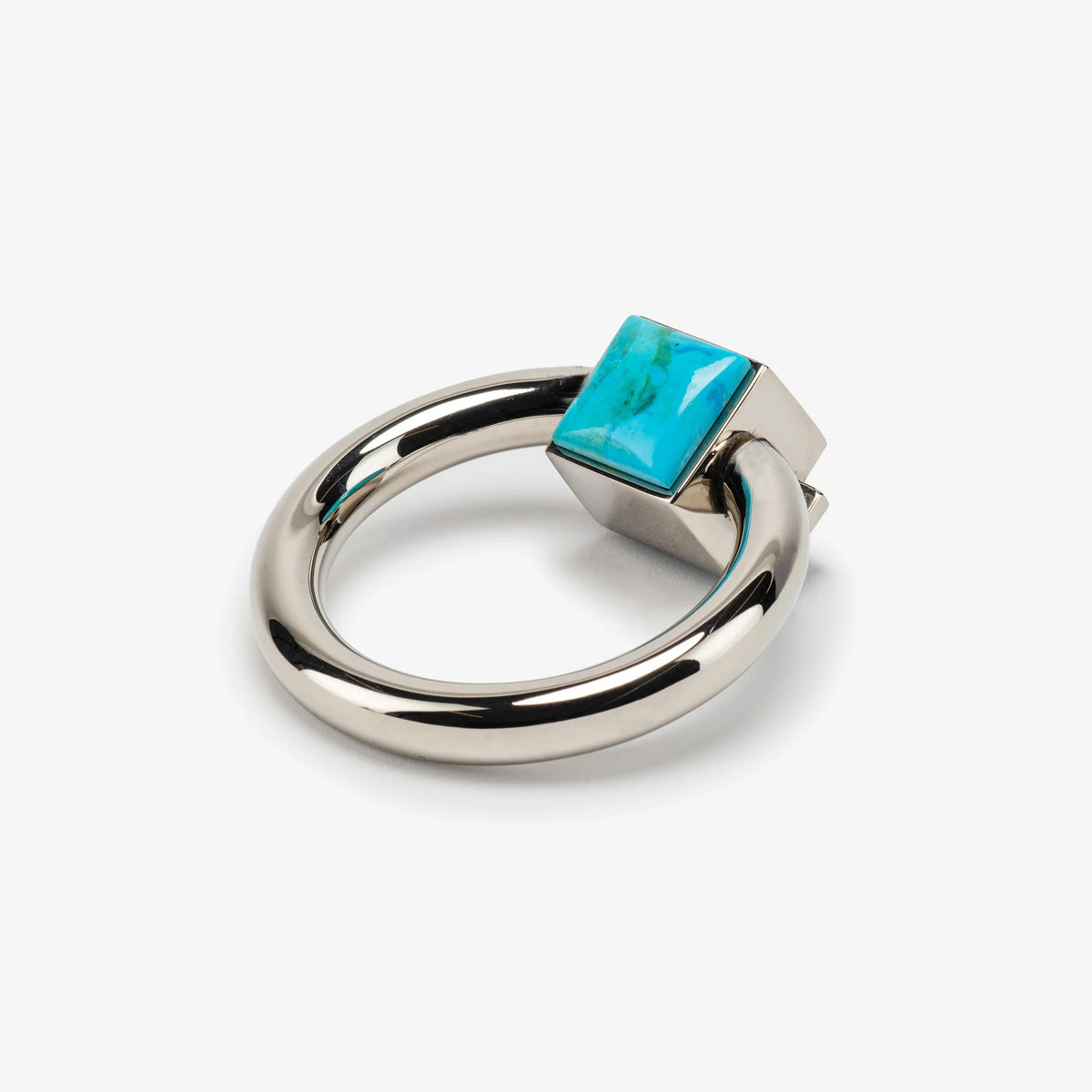 Porter Ring Turquoise Pull - Polished Nickel#Gemstone_Blue Turquoise
