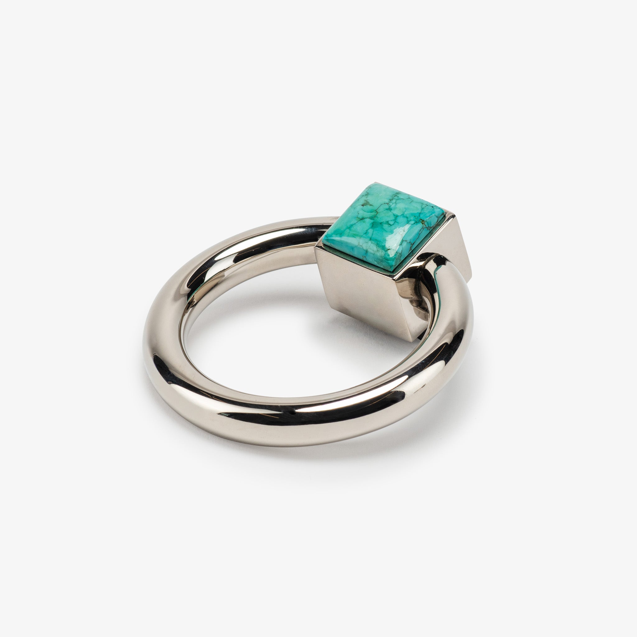 Porter Ring Turquoise Pull - Polished Nickel#Gemstone_Green Turquoise
