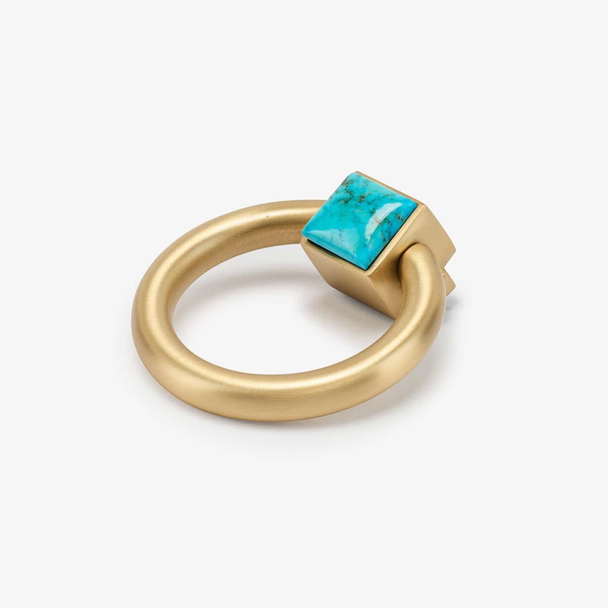 Porter Ring Turquoise Pull - Satin Brass Matte#Gemstone_Blue Turquoise