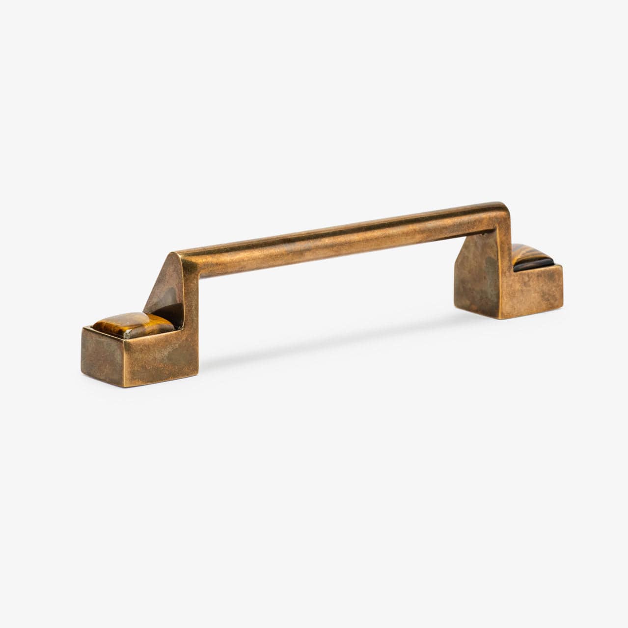 Porter Custom Bar Pull (6" c-c) - Burnished Brass#Gemstone_Tiger's Eye