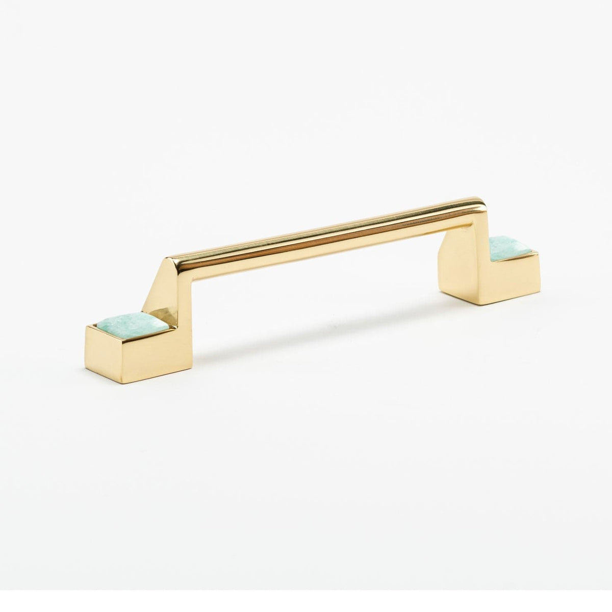 Porter Custom Bar Pull (6" c-c) - Polished Brass#Gemstone_Amazonite