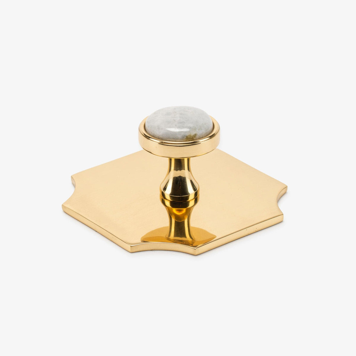 Lane 1.40" Custom Knob w/ Bossard 3.70" Backplate - Polished Brass#Gemstone_Moonstone
