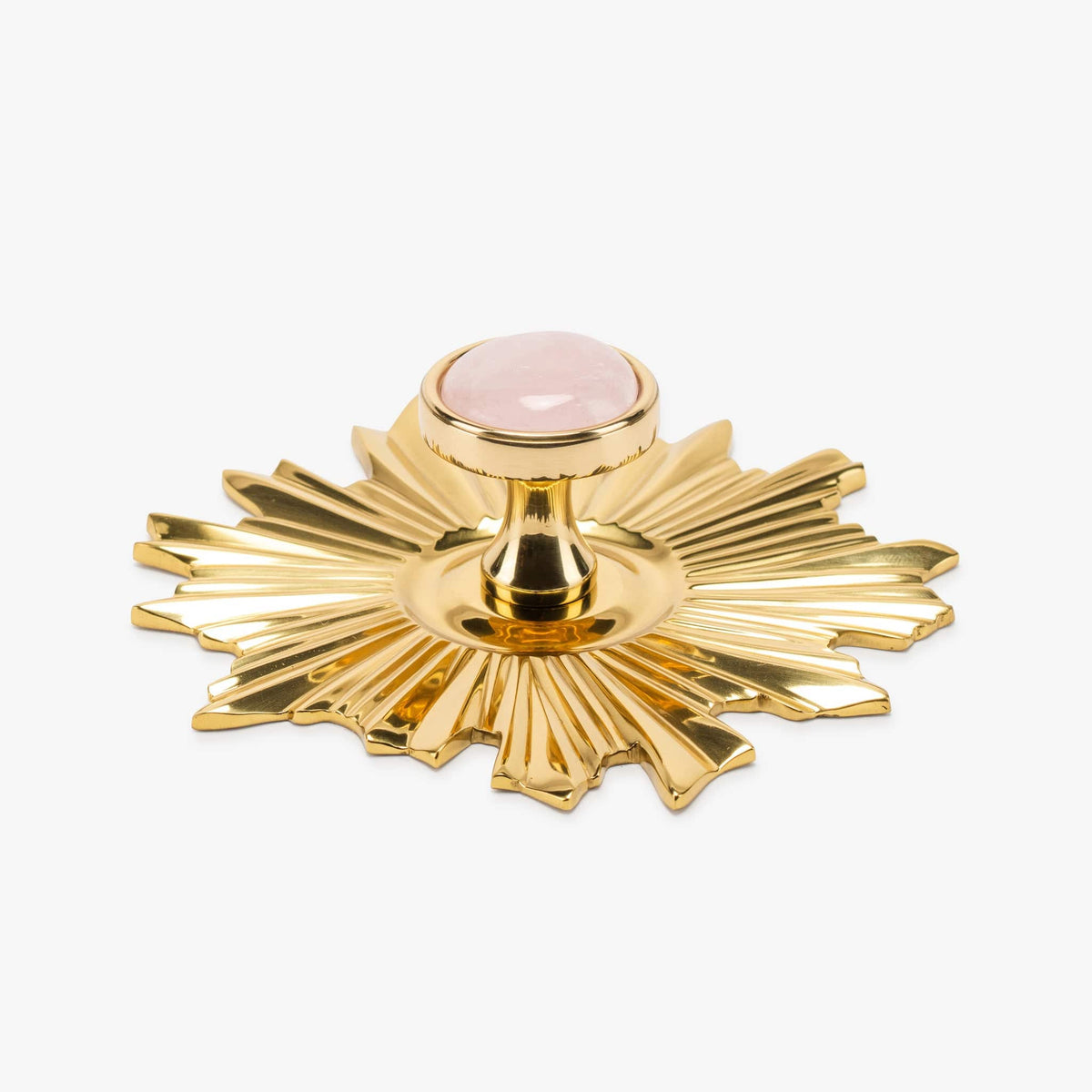 Lane 1.40" Custom Knob w/ Starburst 5.20" Backplate - Polished Brass#Gemstone_Rose Quartz
