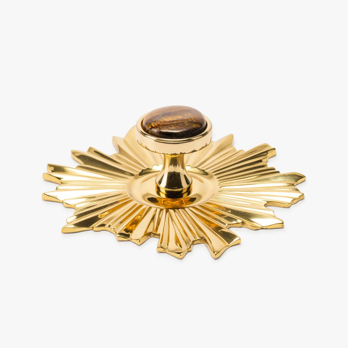 Lane 1.40" Custom Knob w/ Starburst 5.20" Backplate - Polished Brass#Gemstone_Tiger's Eye